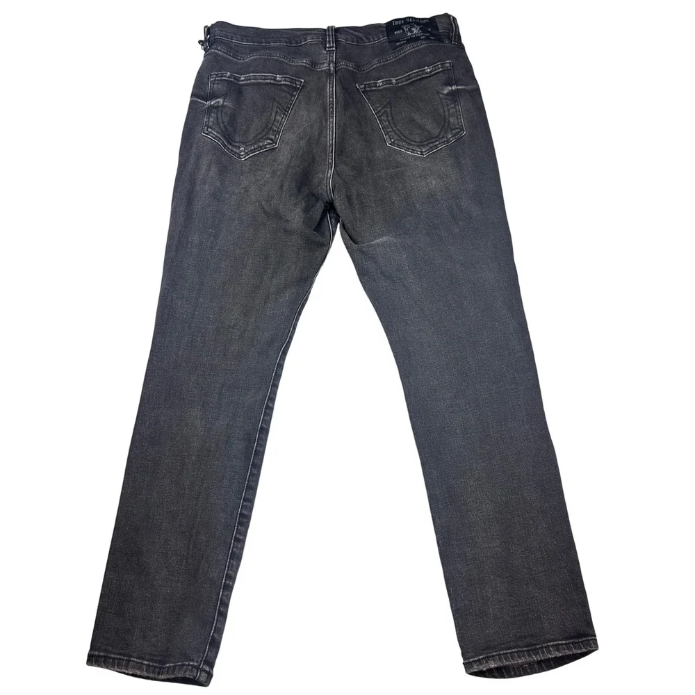 True Religion Logan Jeans Mens 36 Black Relaxed Taper Distressed Denim Pants